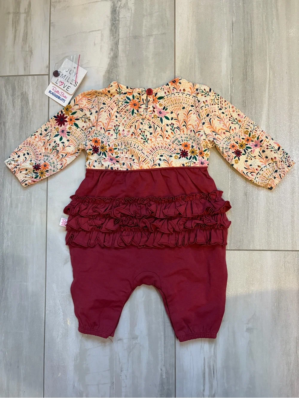 NWT RuffleButts Lace is More Henley Full Length Jumpsuit Romper Girls 0-3M